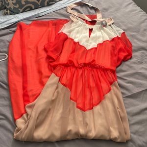 Floor length Vince Camilo dress. Orange, white and beige. Size 2. Worn once.